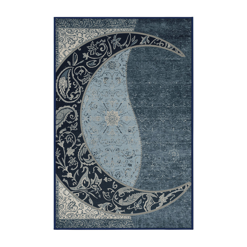 Machine Washable Orys Classic Oriental Rug in Gray – Navy Binding, 3 x 5