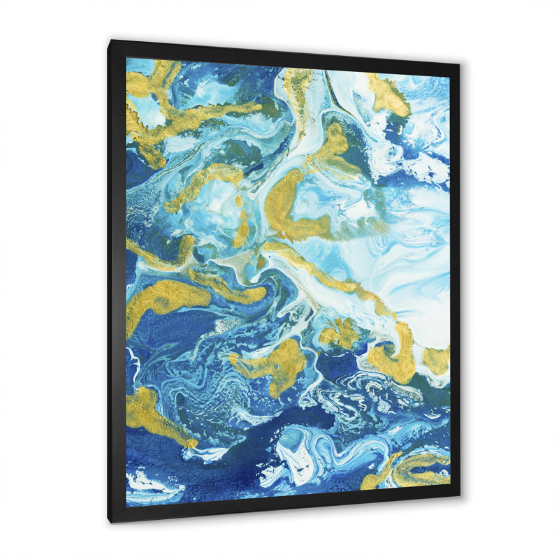Marbre classique bleu et or, Impression noire sur toile encadrée, H 20 po x l 12 po