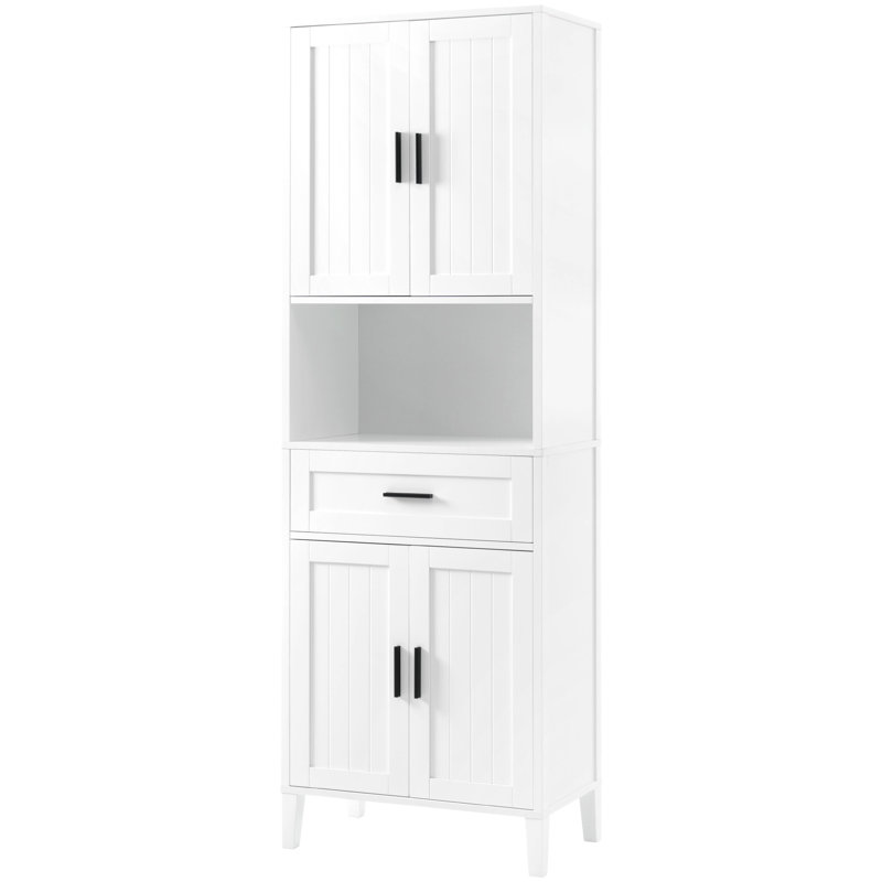70.9" Tall Freestanding Cabinet For Bathroom, Living Room - Drawer, 4 Soft-Close Doors, 2 Adjustable Shelves, Open Storage, Modern Elegance High Or Laundry