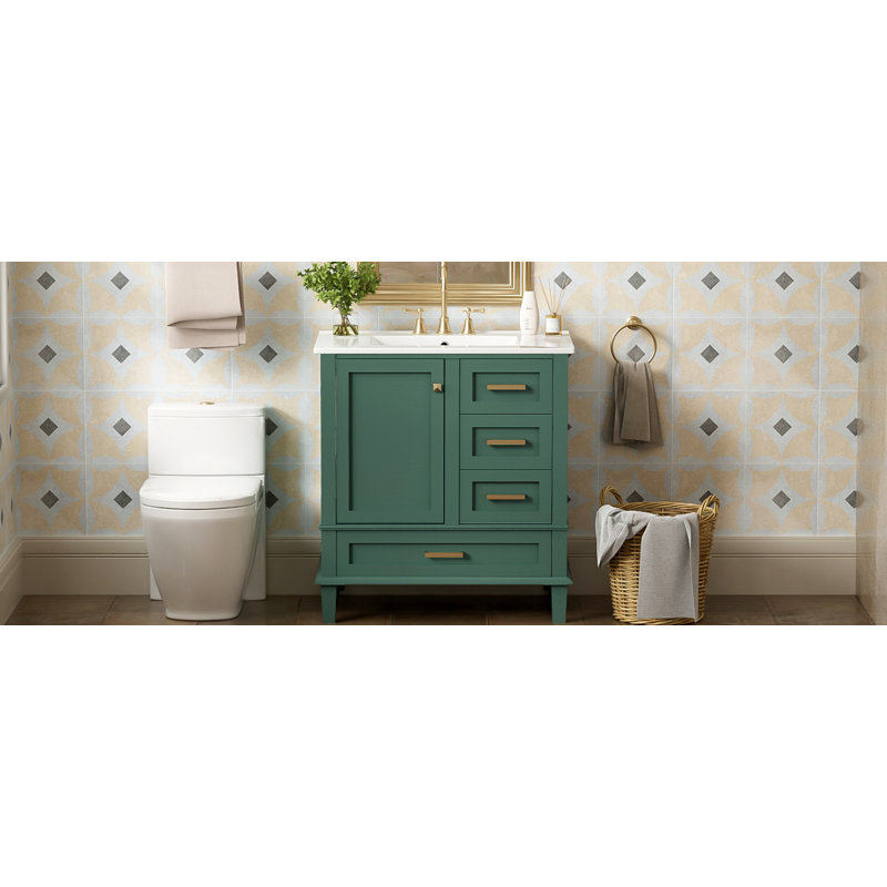 Ensemble de meuble-lavabo avec lavabo 30 po, ensemble de meuble-lavabo avec porte à fermeture douce et 3 tiroirs, 30", Doré