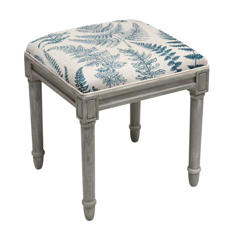 Camiah Solid Wood Accent Stool, Navy Blue, Gray