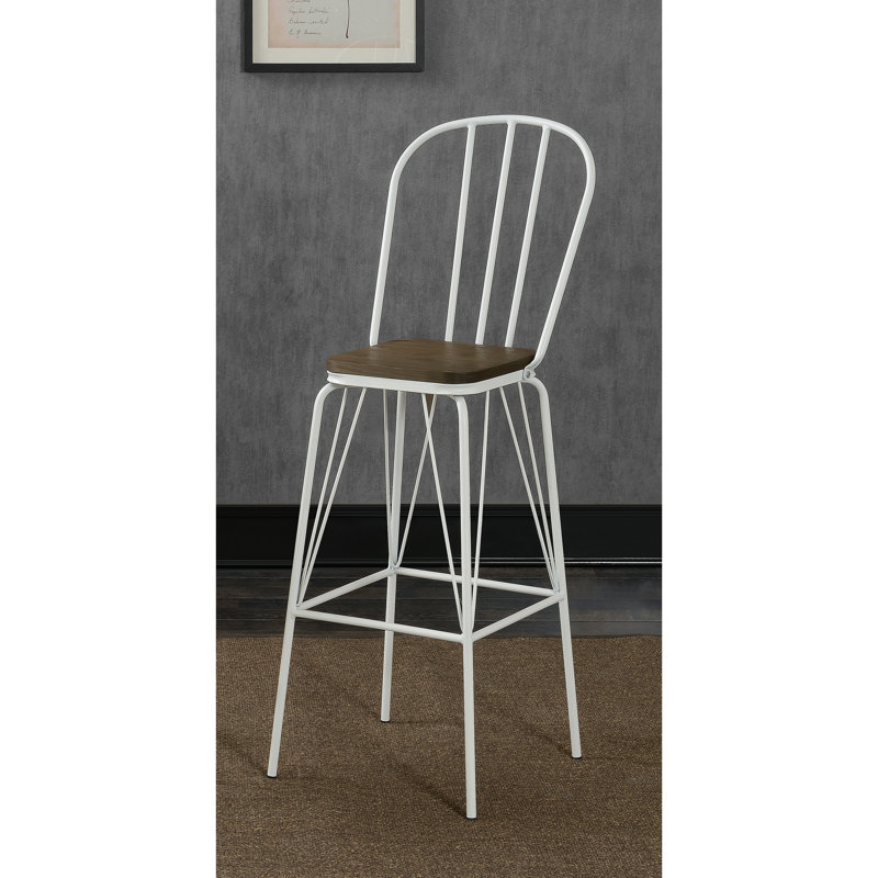 Chaises de bar à lattes modernes en métal noir (ensemble de 2), Blanc