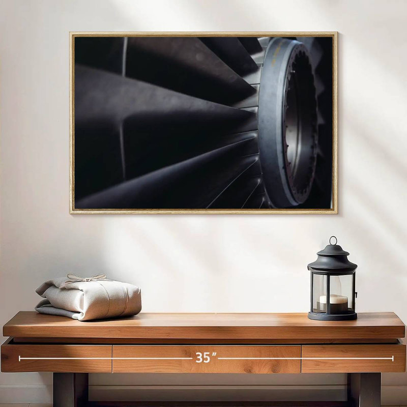 Airplane Engine, 25" X 17", Floating Frame Natural Wood