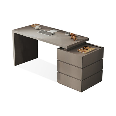 Khaki Rectangular Manufactured Wood with 3 drawers desk