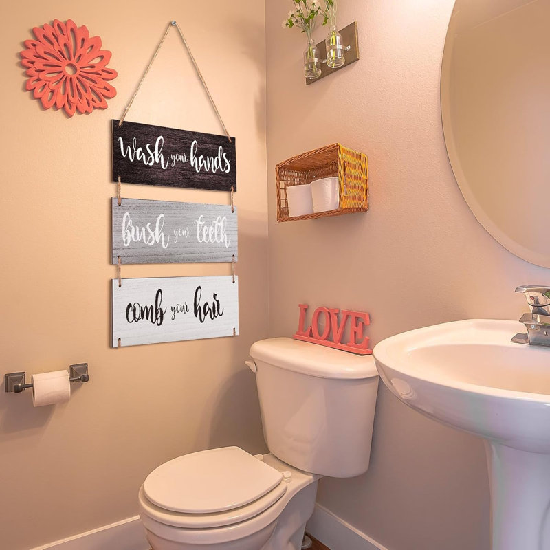 Panneau mural en bois Farmhouse Bath Rules