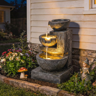Fontaine d'eau à 3 niveaux, cascade de jardin avec pompe