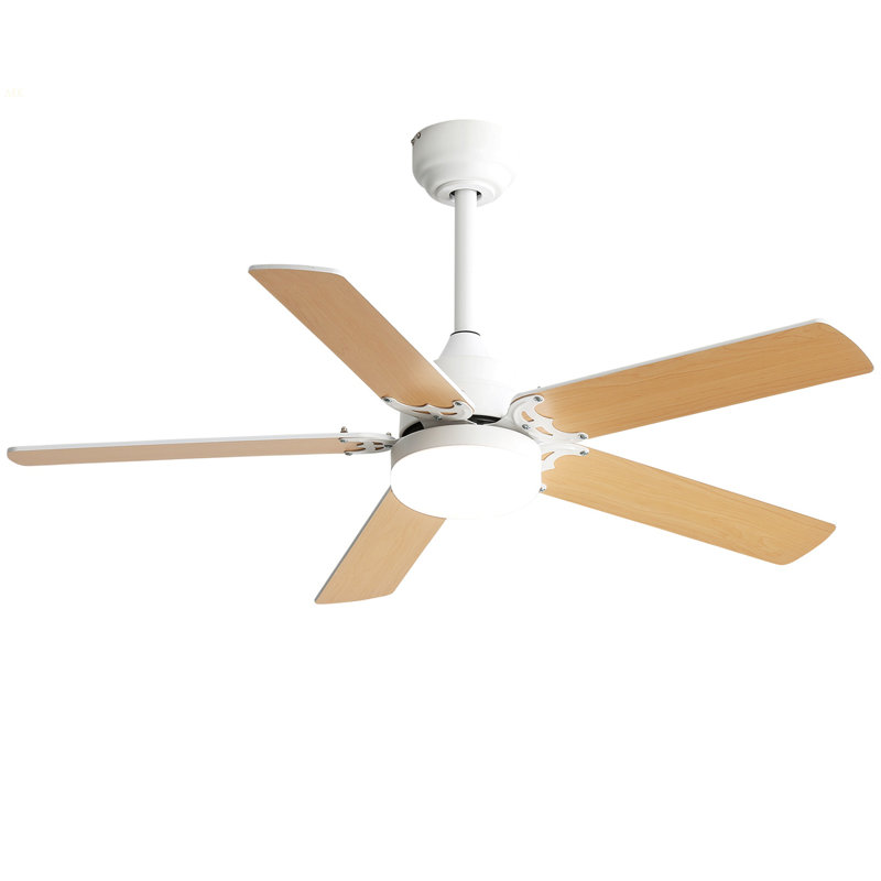 42 Inch Modern Ceiling Fan With LED Light 5 Blades Remote Control Reversible DC Motor Black For Bedroom, White, Natural Wood