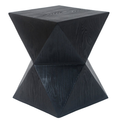 14.25" Black Prismatic Symmetry Concrete Side Table With Smooth Wood Grain Texture And Modern Prismatic Shape – Weather-Resistant Accent For Patio, Garden, Or Balcony