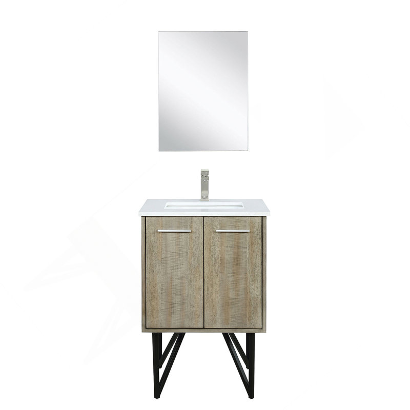 Meuble-lavabo de salle de bain 24 po X P 20 po D, comptoir en quartz, ensemble de robinet en métal Miroir
