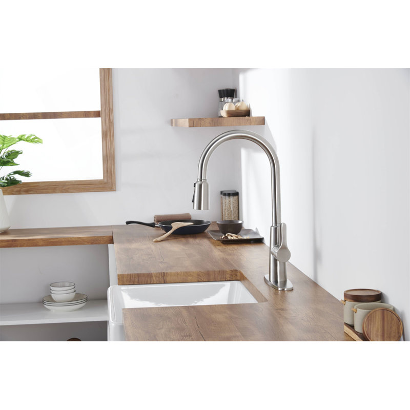 Robinet d'évier de cuisine avec douchette extractible en nickel brossé