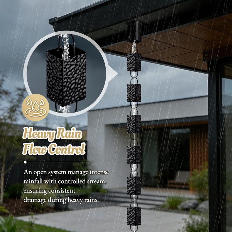 Chaîne de captage de pluie d'extérieur 8,5 pi avec adaptateur 16 tasses