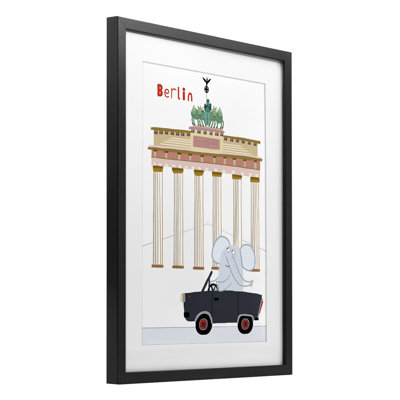 «Elephant & Berlin Architecture», reproduction sous verre encadrée, design par Carla Daly