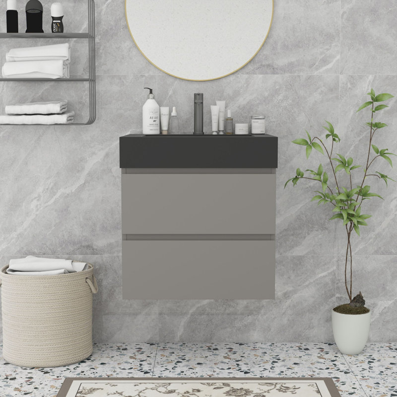 Meuble-lavabo moderne avec lavabo, Noir, noir, noir, noir, Gris