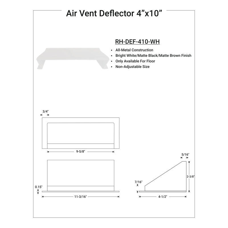 Déflecteur en métal massif 4 po x 10 po en fonte d'aluminium incassable | Air et inverseur de chaleur, Blanc