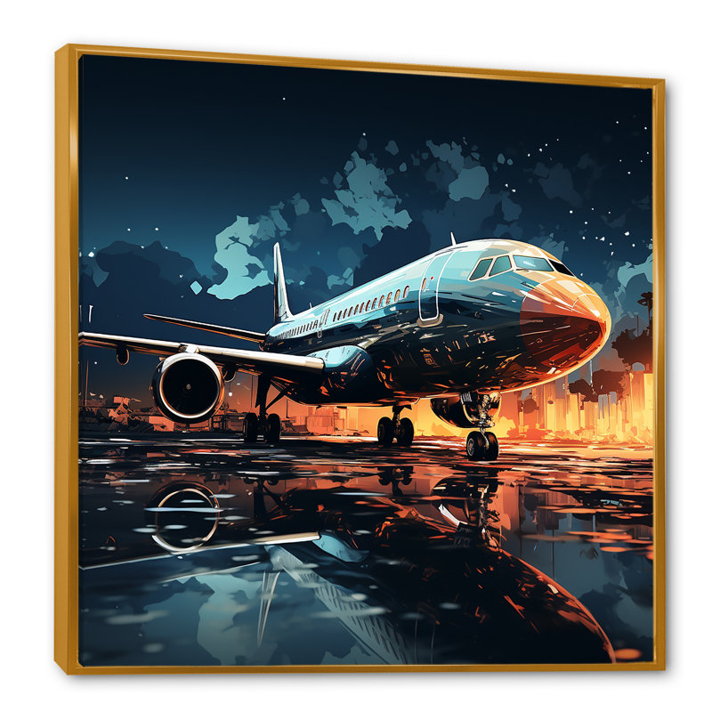 Avions, derniers chèques, piste II, sur toile, Cadre flottant doré, H 24 po x l 24 po