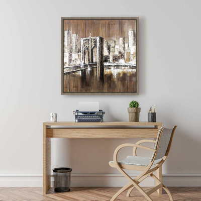 Pont de Brooklyn avec finition vieillie | Décoration de chambre encadrée en toile