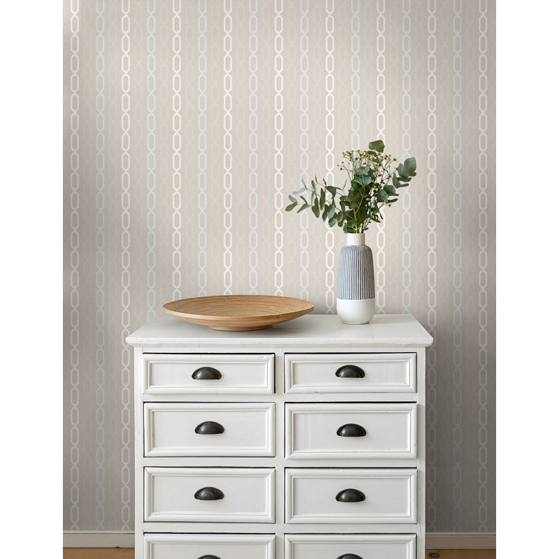 Papier peint rayé non collé Seabrook Designs Jorja, Gris clair / ivoire métallique