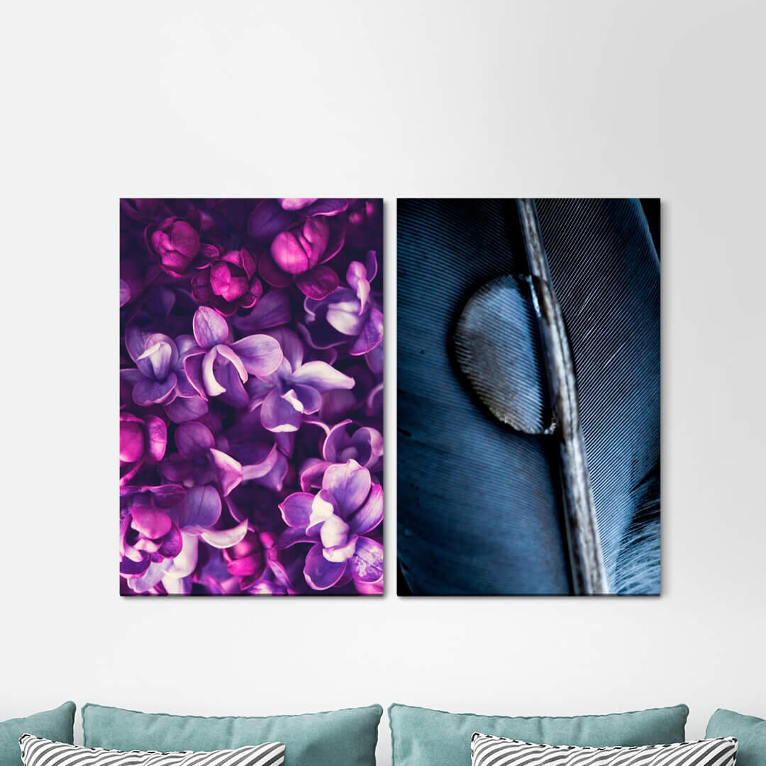 2-tlg. Leinwandbilder-Set - Fotografie „Orchids Flowers Feather Water Drops”