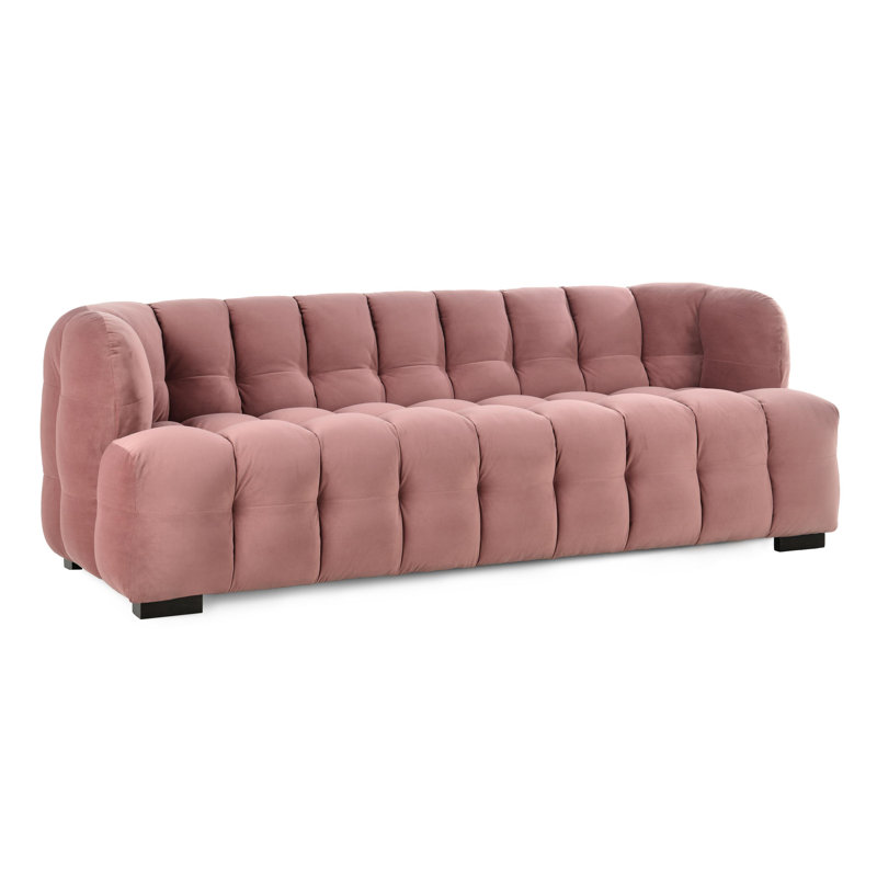 Blush Pink Velvet Tufted Sofa with Solid Wood Frame