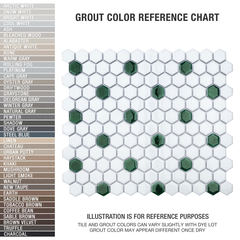 Metro Ion 1" Hex Emerald Dot Glossy White 10-1/4" x 11-7/8" Porcelain Mosaic Floor & Wall Tile