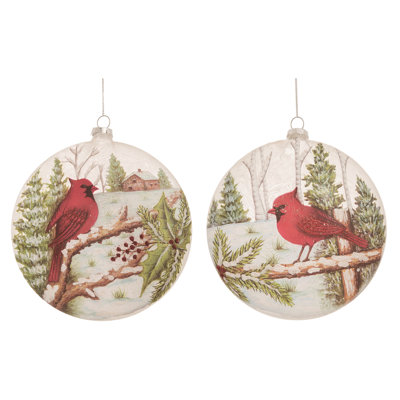  Glass Clear Christmas Cardinal Woods Ornaments Set of 2