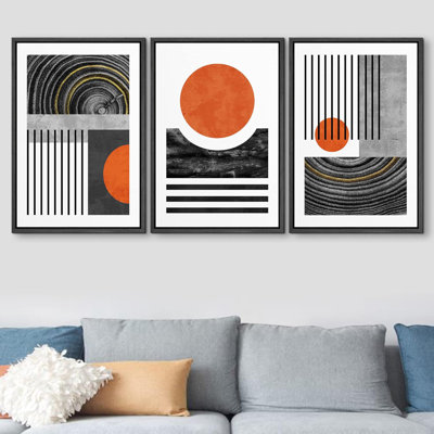 Linear Geometry " Mid-Century Geometric Polygon Color Blocks Shape Abstract " 3 - Pieces