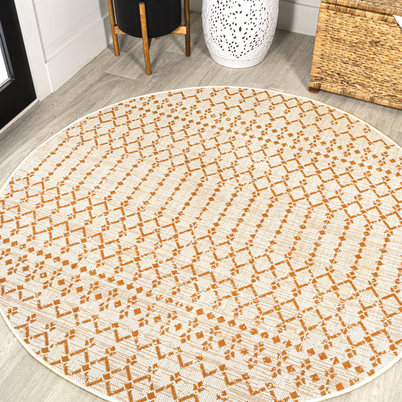 Tapis d'intérieur / extérieur Crompton, Crème/orange, Rond 5 pi 3 po