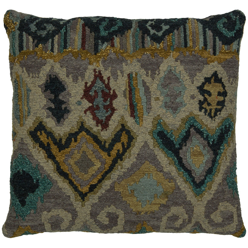 Boho Wool Square Pillow Cover & Insert, Gray