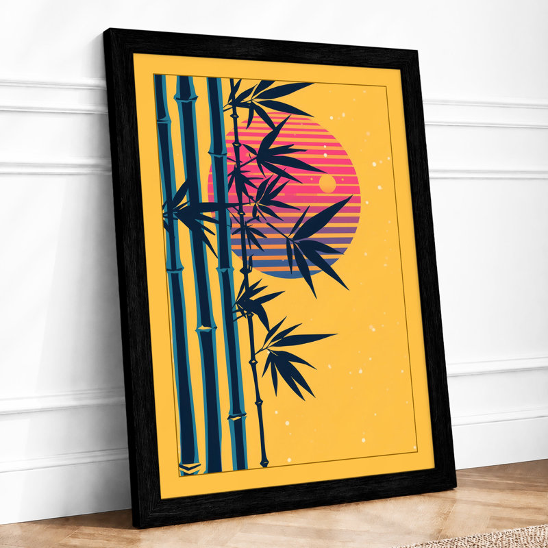 Bamboo and Rising Sun Japandi - Framed Print, A2 - 59.4 x 42.0 cm, Black