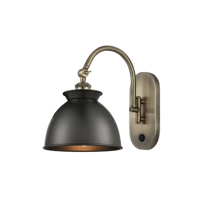 Gustau Steel Swing Arm Sconce, Antique Brass, Matte Black, Incandescent