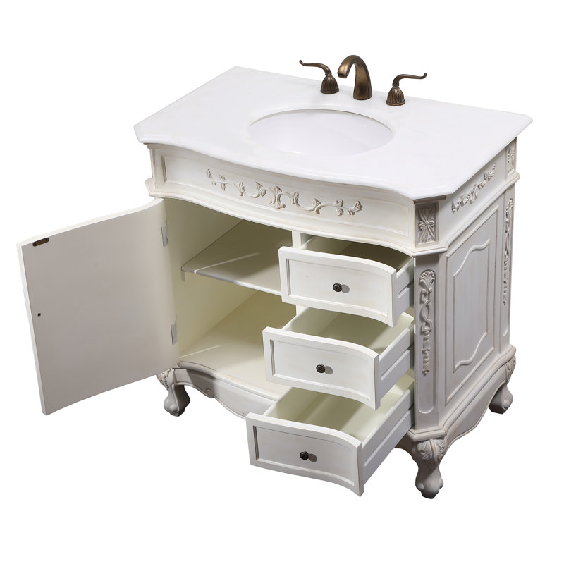 Meuble-lavabo simple 36 po Burnet, Blanc antique, Blanc pur