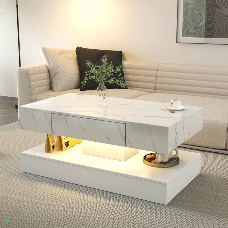 16.93IN High LED Coffee Table,Modern Coffee Table For Living Room,Living Room Tables,Large Living Room Furniture,LED Lights