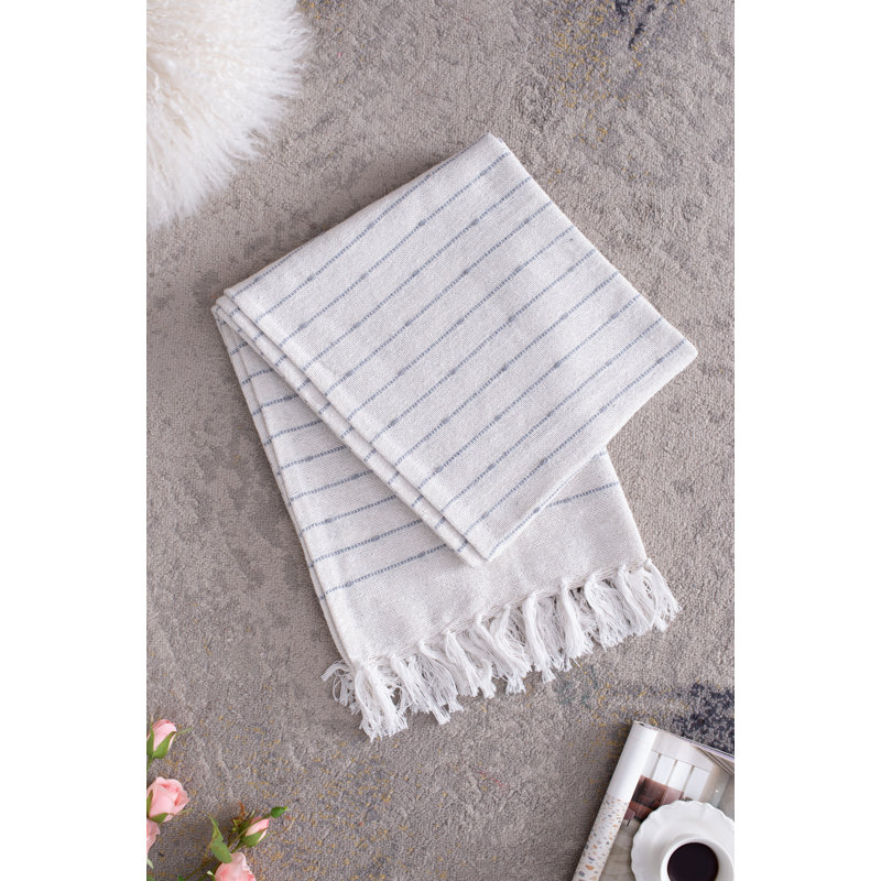 Decorative Throw Blanket 50x60 Cotton 2 Pack White with Stripes Tassels