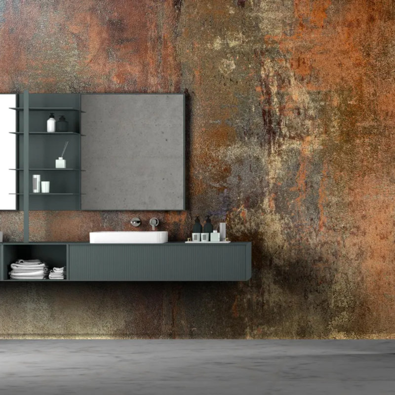 Rustic Copper Concrete Wall Mural, 138" L x 105.96" W