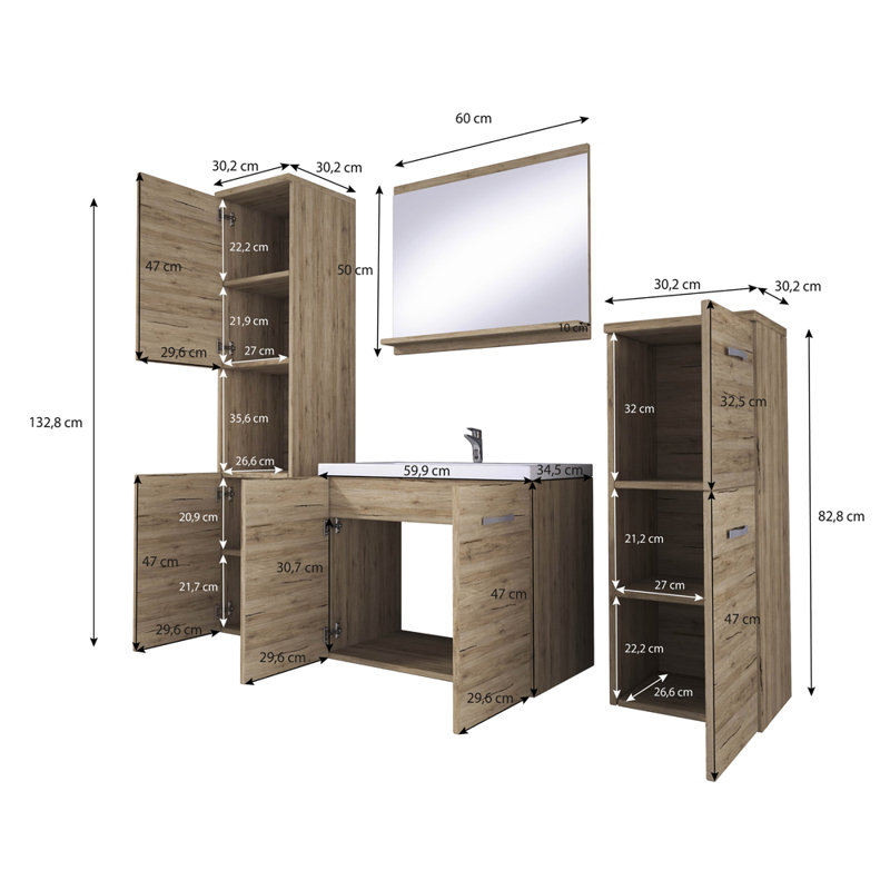 Pagie Bathroom Furniture Suite, Light Wood