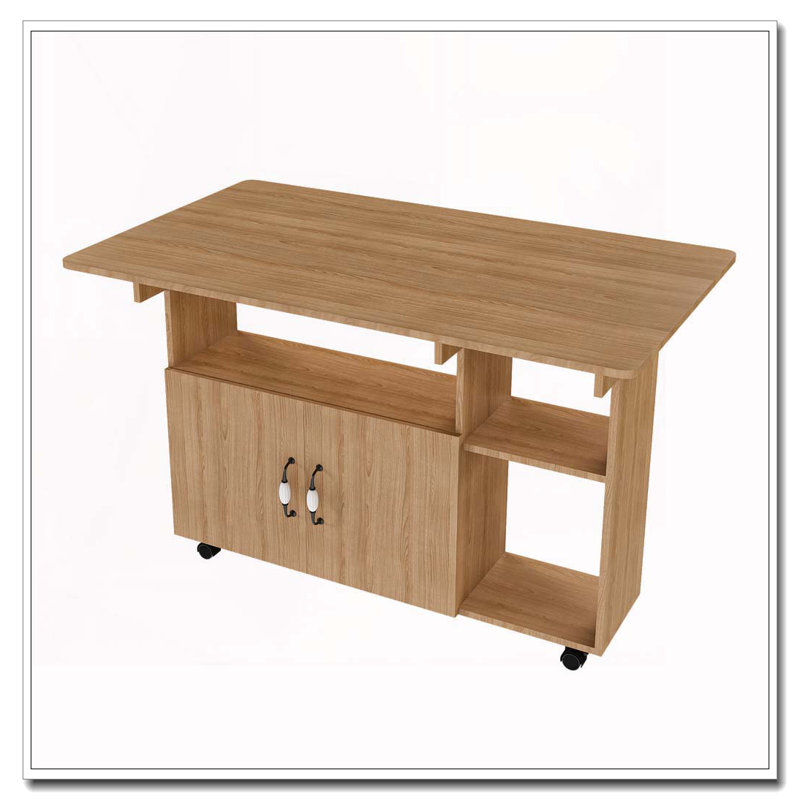 Folding Table With Storage Shelves And Wheels, 47 Inch Foldable Dining Table For Small Spaces, Compact Desk For Kitchen