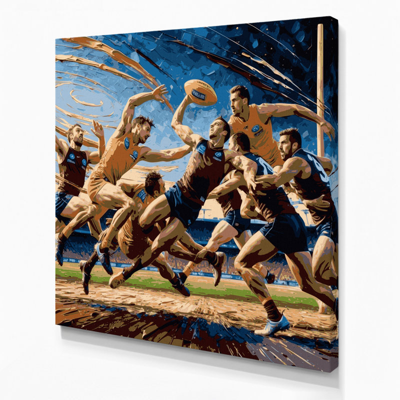 Art sportif sur toile brun, H 12 po x l 12 po