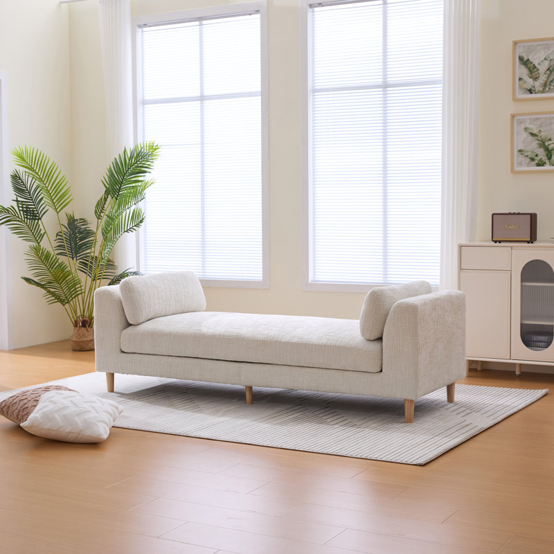 Upholstered Accent Bench With Two Pillows, Beige