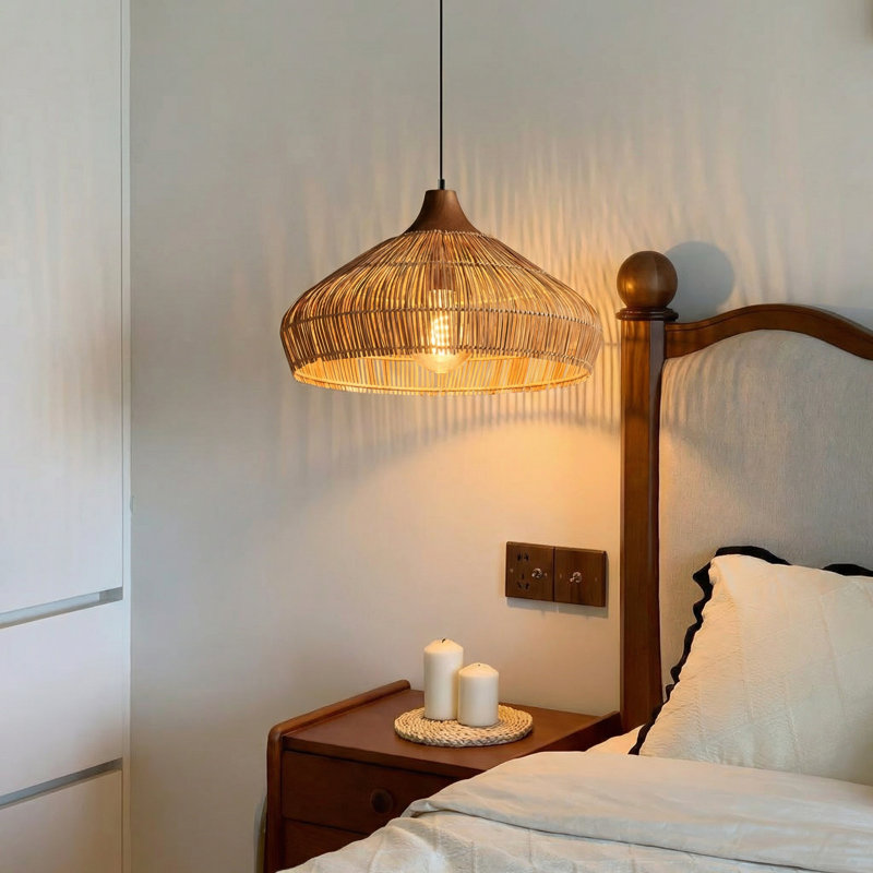 Luminaire en rotin 1 lumière fabriqué à la main, H 11,81 po x l 19,68 po x P 19,68 po