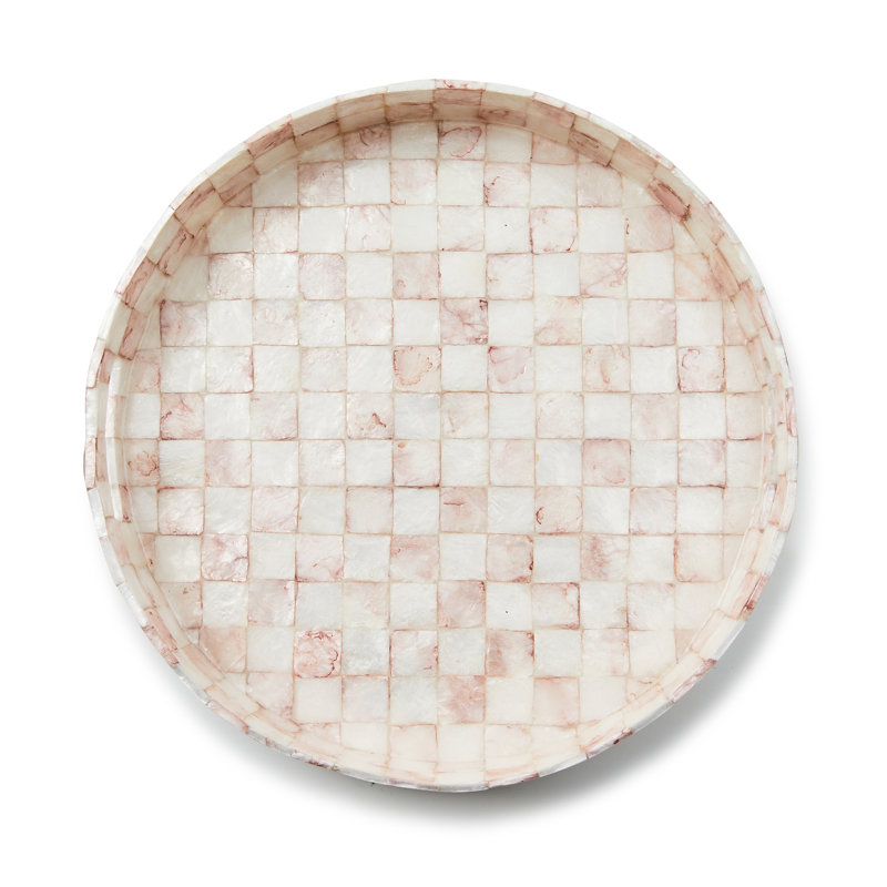 Check Capiz Round Tray, Pink/White