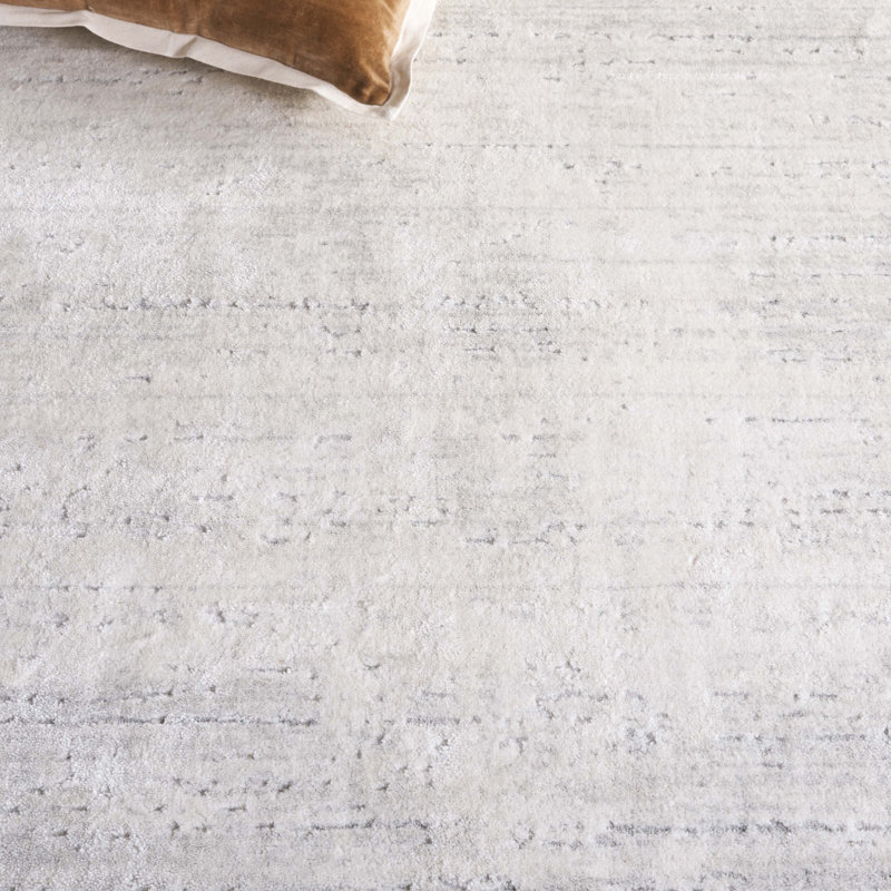 Tapis ivoire en coton tissé à la main en laine de viscose Mirage, Rectangle 6 pi x 9 pi