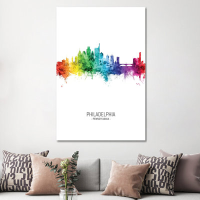Philadelphia Skyline Rainbow Tall by Michael Tompsett - Wrapped Canvas Print