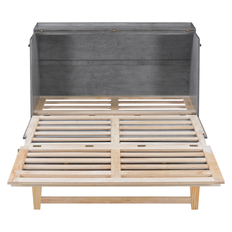 Lit escamotable avec grands tiroirs Murphy, Gris, Grand lit
