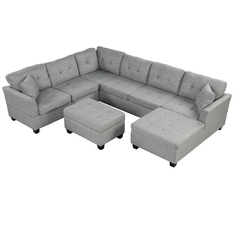 Canapé modulaire moderne de 121,3 po avec repose-pieds et canapé modulaire en U avec 2 coussins décoratifs Modern, Gris clair