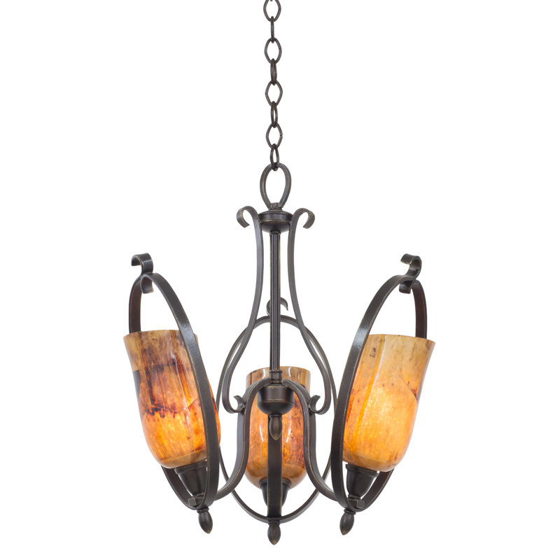 Lustre classique / traditionnel à 3 lumières Magaret, Coquillage, Bronze héritage