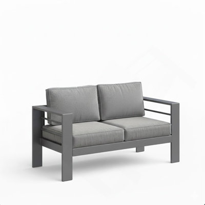 52" All-Weather Metal Loveseat Patio Sofa With Thick Cushions