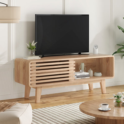 Meuble télé avec armoire de rangement et porte coulissante pour téléviseur de 58 po ou moins dans le salon et la chambre à coucher