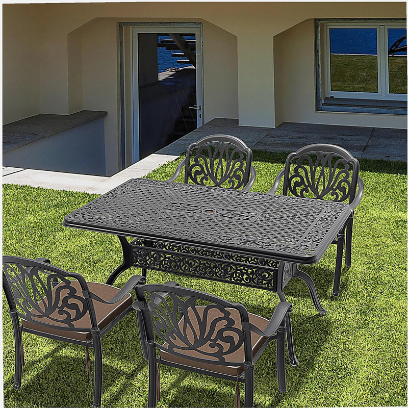 Ensemble de 5 meubles de patio en fonte d'aluminium avec coussins bruns (même sku: W1710S00145)