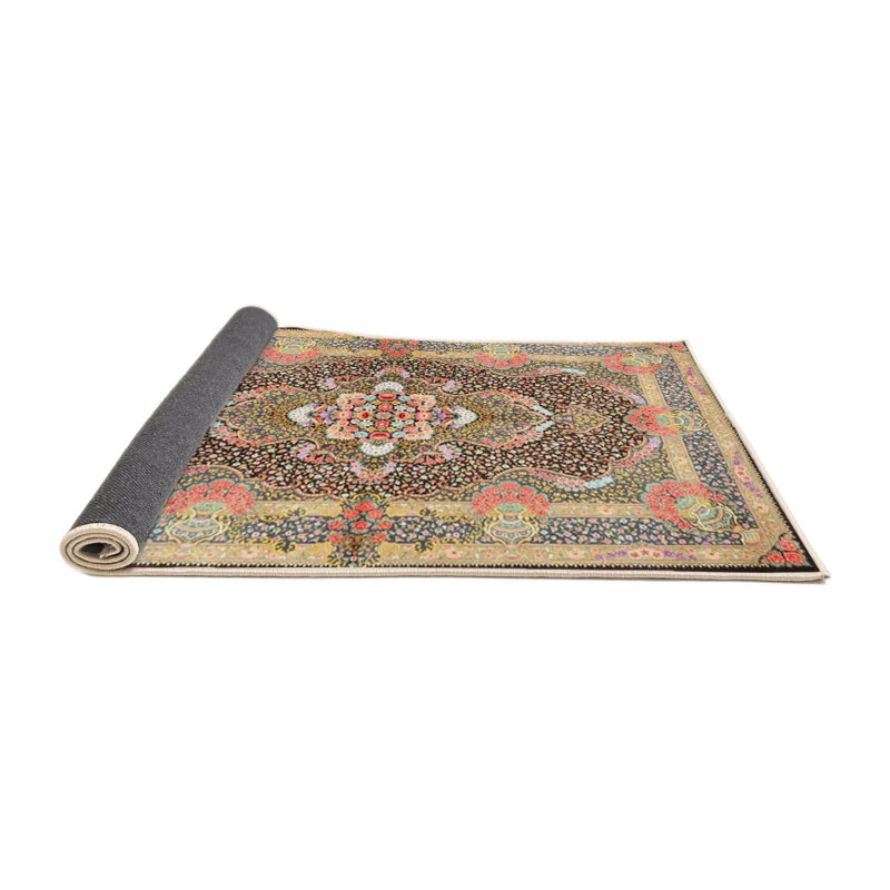 Tapis brun foncé/brun clair/vert traditionnel, Rond 5 pi