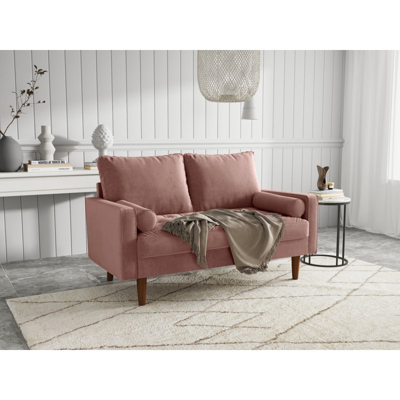 Causeuse en velours à accoudoirs carrés 58 po Brighton, Velours rose